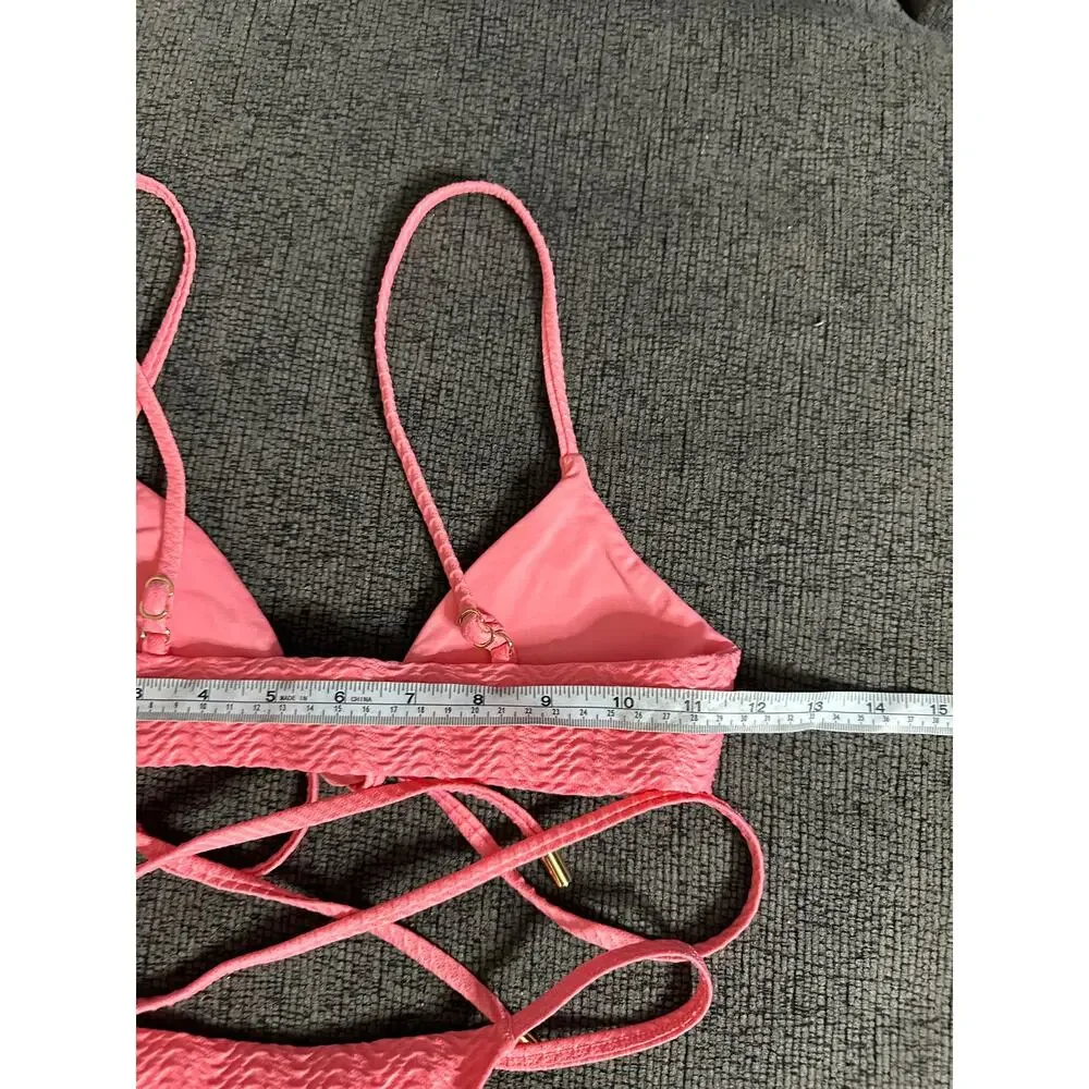 Monday Swimwear St.martin Bikini Top Bottom Set Textured in Azalea Pink size P/S